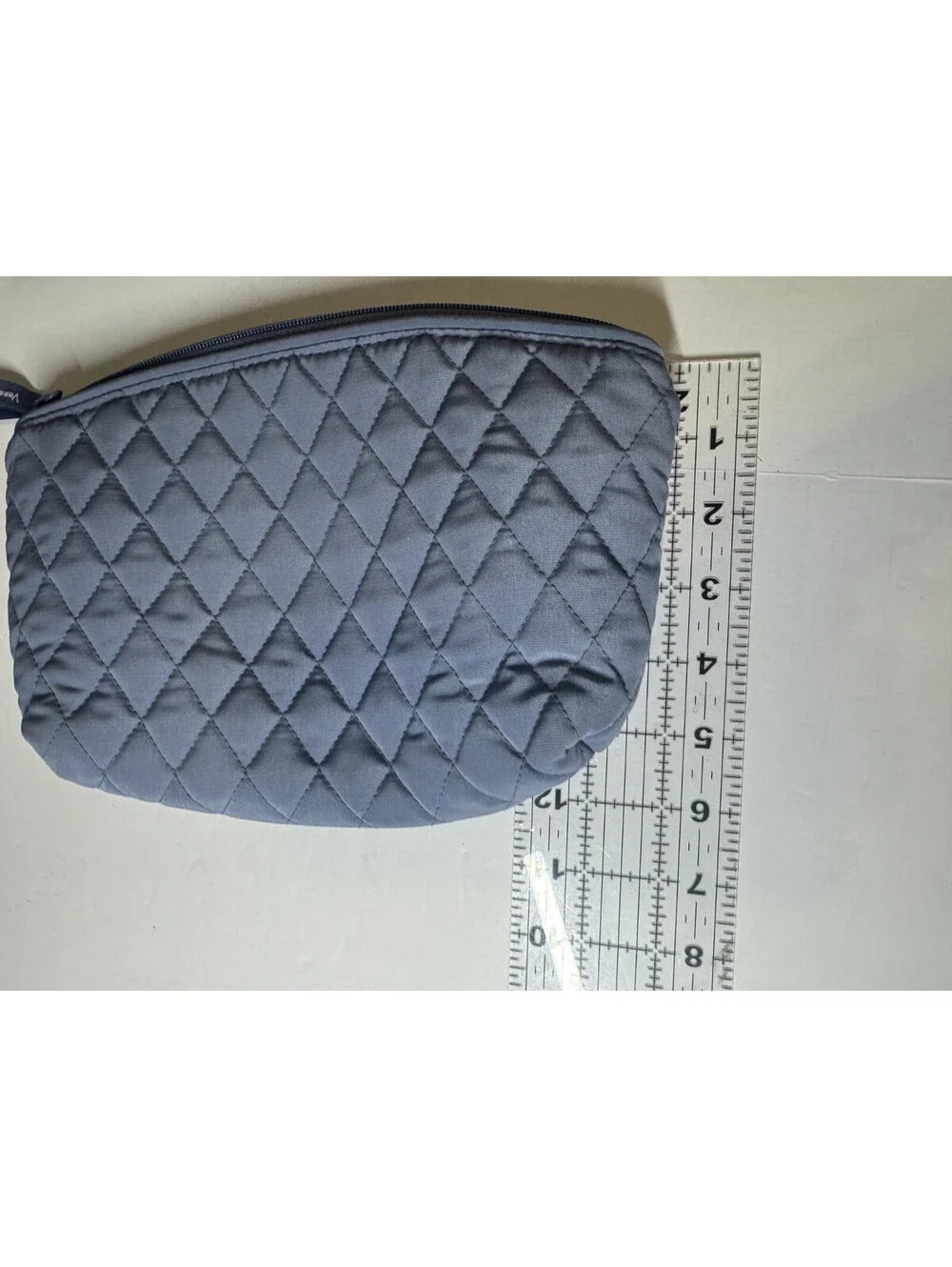 Vera Bradley Medium Quilted Travel Cosmetic Makeup Bag Slat Blue / Carbon Gray